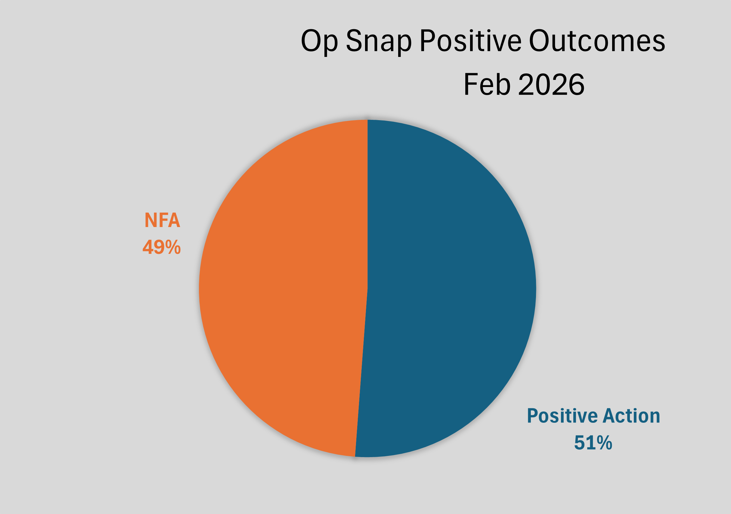 Operation snap pie chart showing positive action 44% and not for action (NFA) 56%